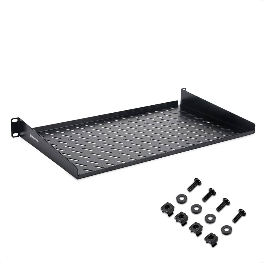 1U Server Rack Shelf 19 inche, Universal Vented Cantilever Tray, Door to Door Mount, 19" Cabinet Shelf, Server Shelf, Universal Equipment Rack, Black